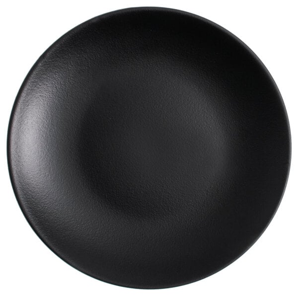 A black Tuxton china plate.