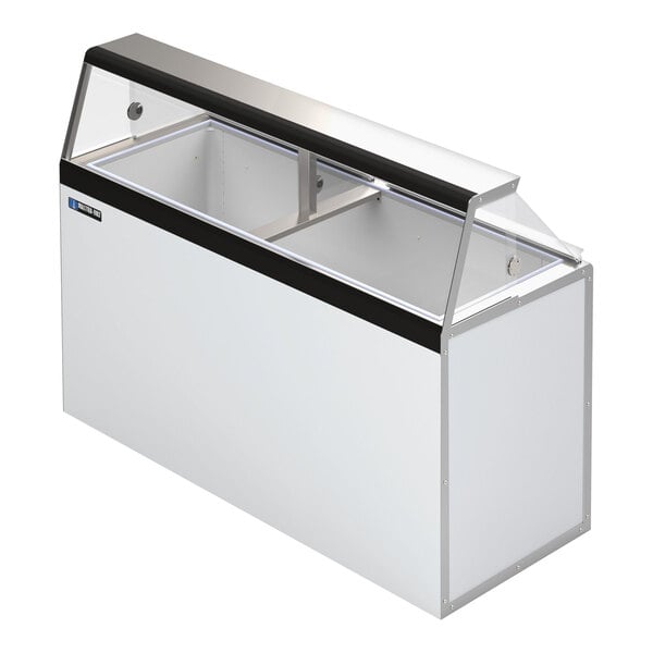 A Master-Bilt ice cream dipping cabinet with a glass top on a counter.