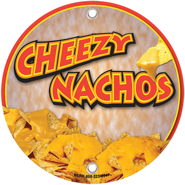 12" Round Concession Stand Sign with Cheezy Nachos Design 2/Pack