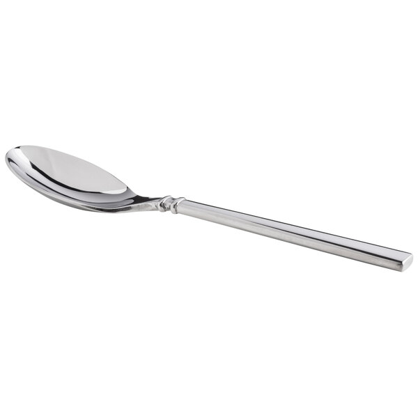 A 1880 Hospitality stainless steel oval soup spoon with a silver handle and a silver spoon bowl.