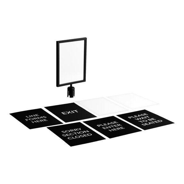 Lancaster Table & Seating Black 12" x 16 3/4" A3 Stanchion Sign Frame & Sign Set with Clear Covers