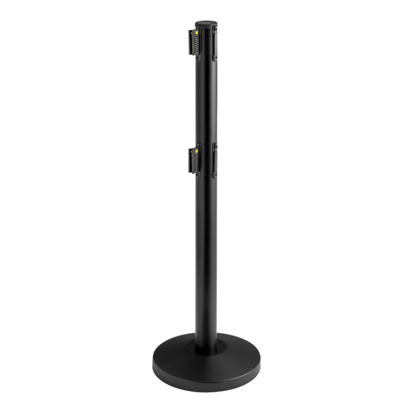 Lancaster Table & Seating Black 40" ADA Compliant Stanchion with Dual 10' Retractable Belt