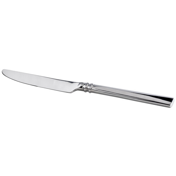 A Oneida stainless steel dinner knife with a silver handle.