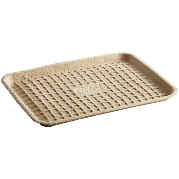 A rectangular EcoChoice molded fiber tray with a grid design.