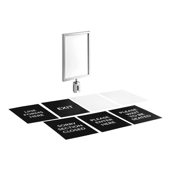 Lancaster Table & Seating Stainless Steel 12" x 16 3/4" A3 Stanchion Sign Frame & Sign Set with Clear Covers