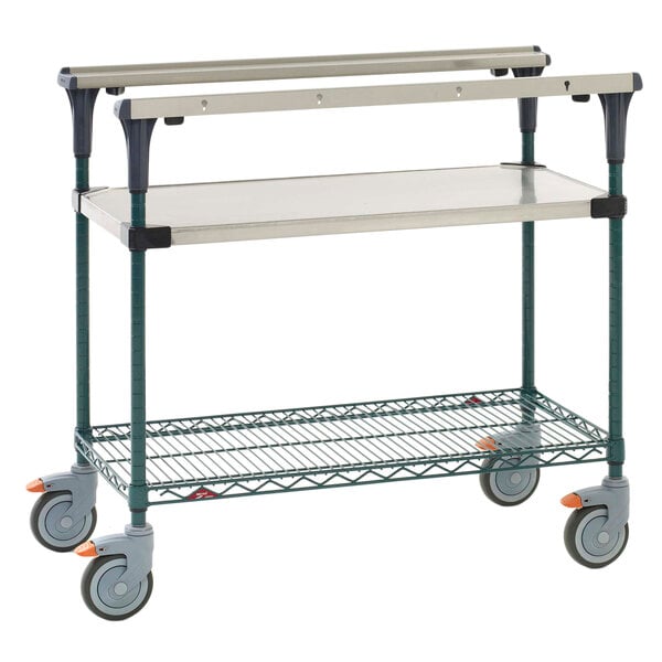 a metal and metal cart with wheels