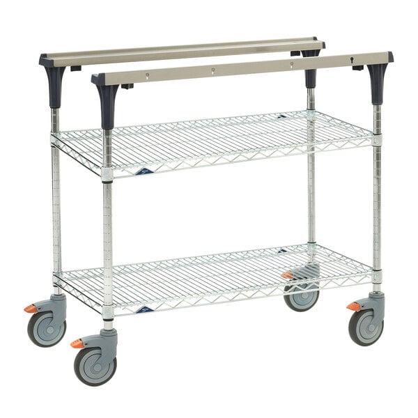 A Metro PrepMate MultiStation cart with wire shelves and wheels.