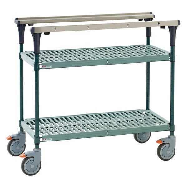 A metal Metro PrepMate MultiStation cart with SuperErecta Pro shelving and wheels.