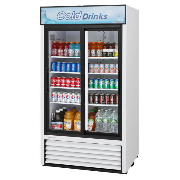 a refrigerator with drinks and beverages