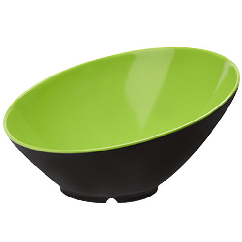 A green and black GET Brasilia melamine bowl with a slanted rim.