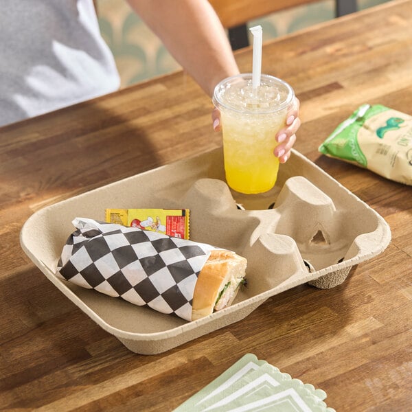 EcoChoice Molded Fiber / Pulp 24-44 oz. 2-Cup Carrier with Large Tray - 100/Case