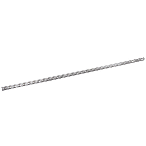 A long metal bar with holes on a white background.