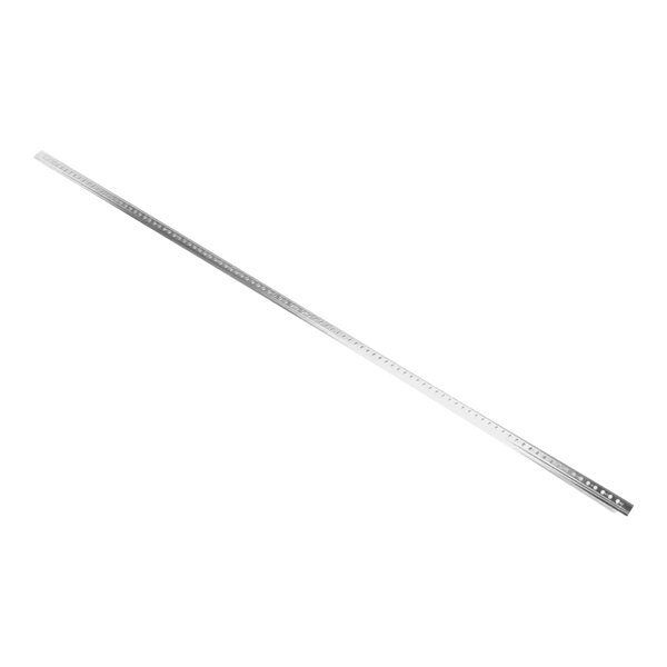 A long, narrow metal strip with evenly spaced holes along its length.