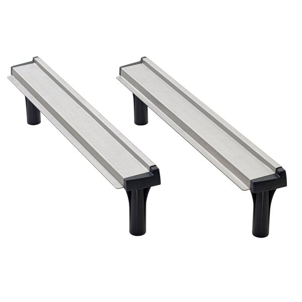 Two stainless steel Metro bars with black handles.