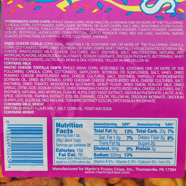 A close up of a Martin's Party Mix Barrel package with a white label.