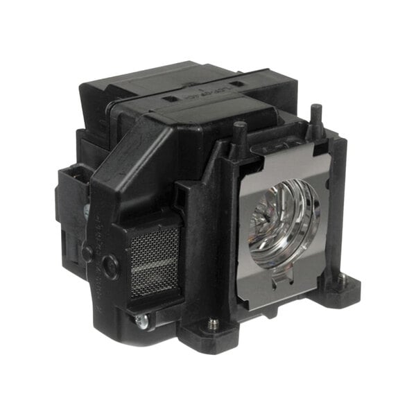 A black Epson projector lamp with a clear lens.