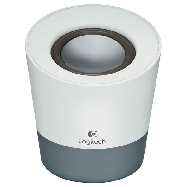 A white and grey Logitech Z50 multimedia speaker.