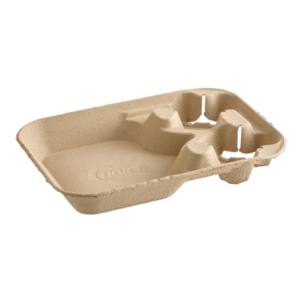 EcoChoice Molded Fiber / Pulp 24-44 oz. 2-Cup Carrier with Large Tray - 50/Pack