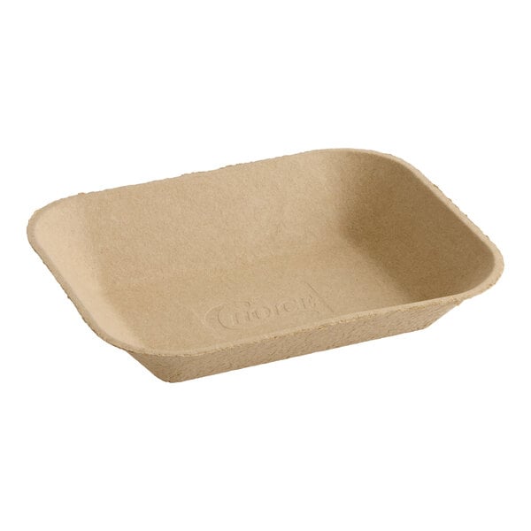 A rectangular molded fiber tray with raised edges.