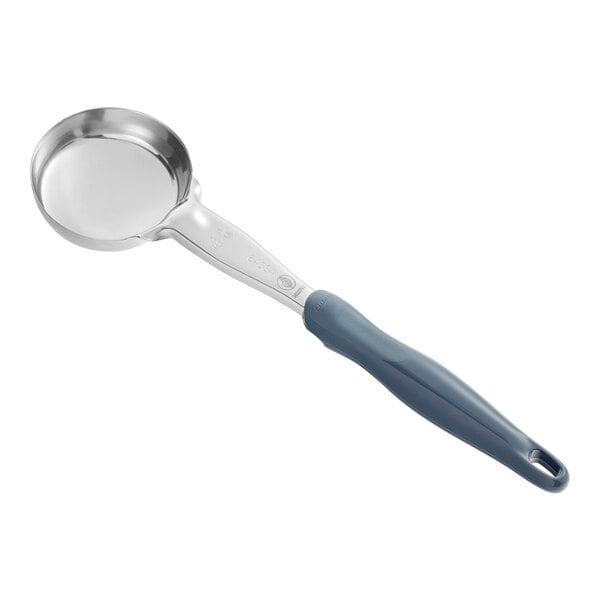 A Vollrath Jacob's Pride solid round spoodle with a gray handle.