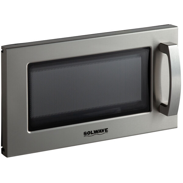 a silver microwave oven with a glass door