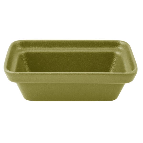 A G.E.T. Enterprises Bugambilia rectangular willow green china bowl with a lid.