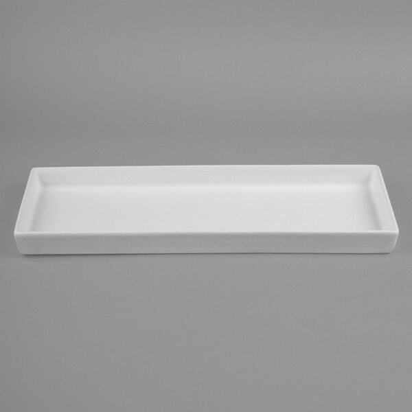 A white rectangular G.E.T. Enterprises Bugambilia resin-coated aluminum bowl.