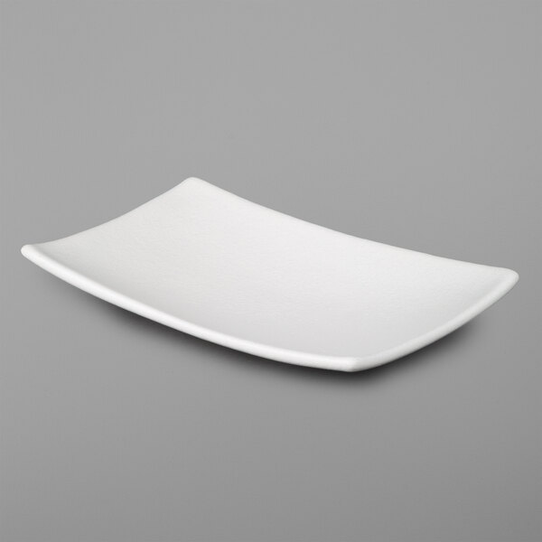 A white rectangular G.E.T. Enterprises Bugambilia fruit bowl.