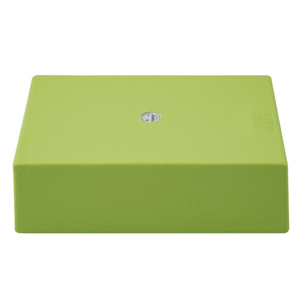 A green rectangular G.E.T. Enterprises Bugambilia salad bowl with a round white circle in the middle.