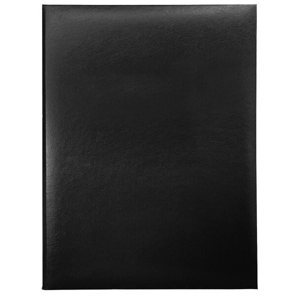 A black oak menu cover with album-style corners and a white border.