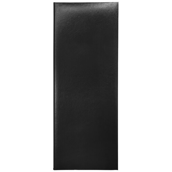 A black rectangular menu cover with a white border.