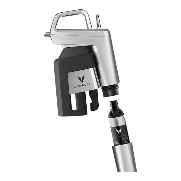 A close-up of a Coravin wine dispensing system capsule.