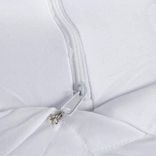 A close up of a zipper on a white JT Eaton box spring cover.