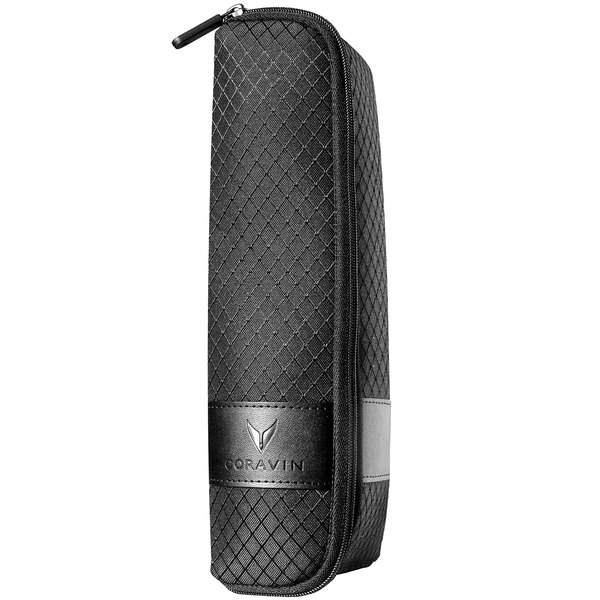 A black leather case with a zipper.