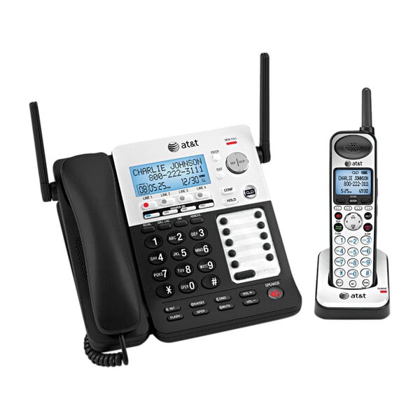 AT&T SB67138 SynJ Black / Silver 4 Line Corded / Cordless Phone System ...