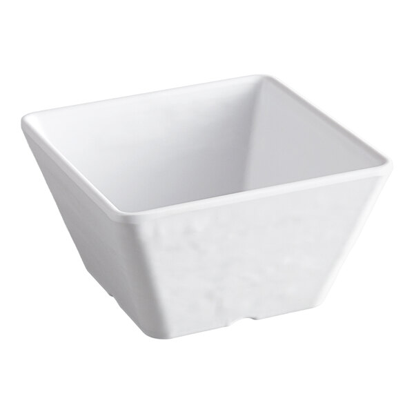 A white, square-shaped bowl with slightly flared sides and a smooth finish.