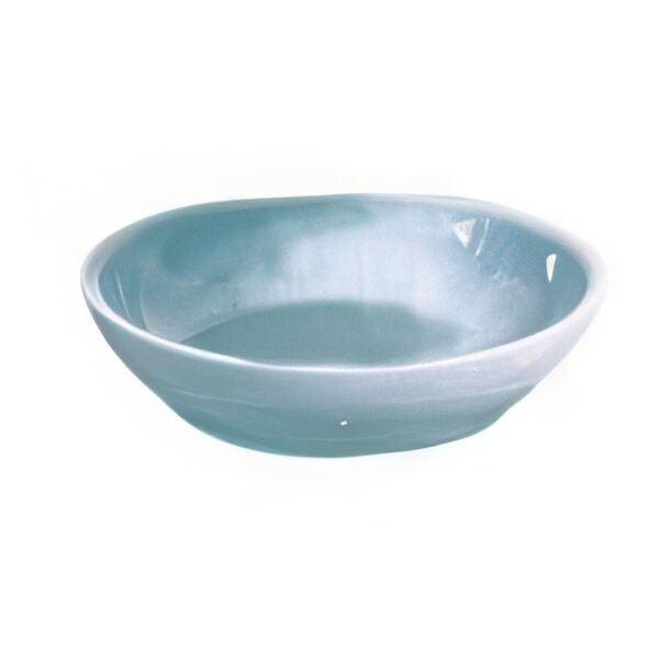 A white bowl with a blue rim.