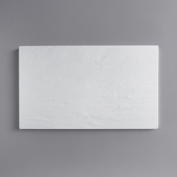 An American Metalcraft white faux slate rectangular platter on a gray background.