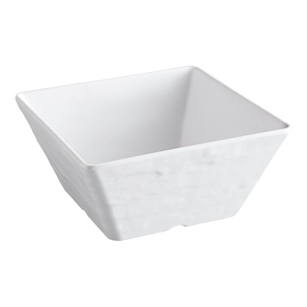 A white, square-shaped bowl with slightly flared sides and a smooth finish.