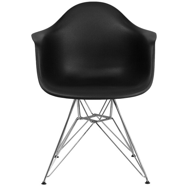 a black chair with metal legs