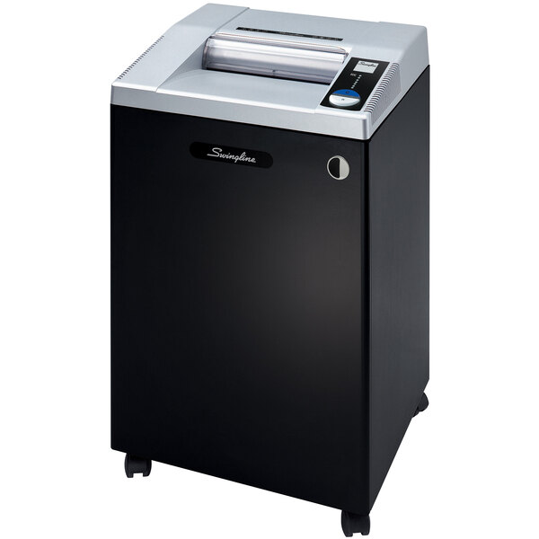 A black and silver Swingline CS30-36 paper shredder.