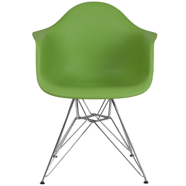 A green Flash Furniture Alonza plastic chair with chrome legs.