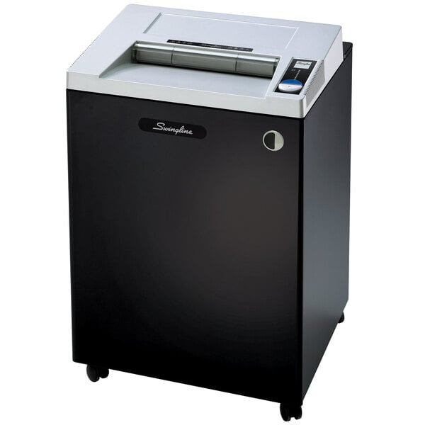 A black and silver Swingline CX22-44 paper shredder.