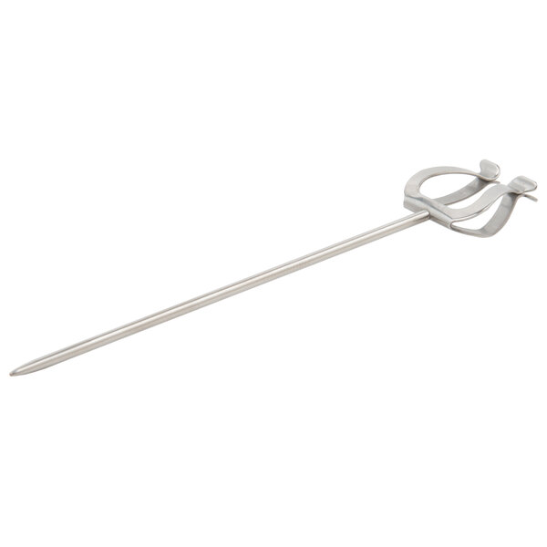 A close up of a silver metal Ateco label holder with a long tip.