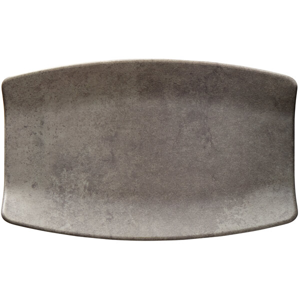 A grey rectangular melamine tray with a grey rim.