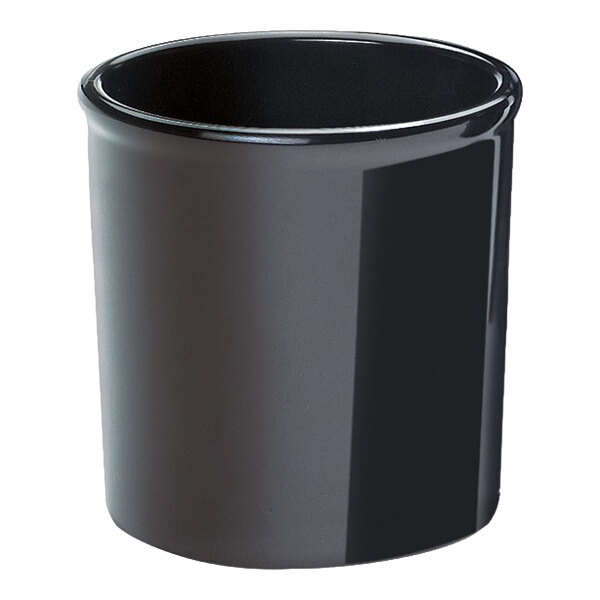A round black melamine utensil holder.