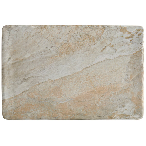 A rectangular stone tray with a white border.