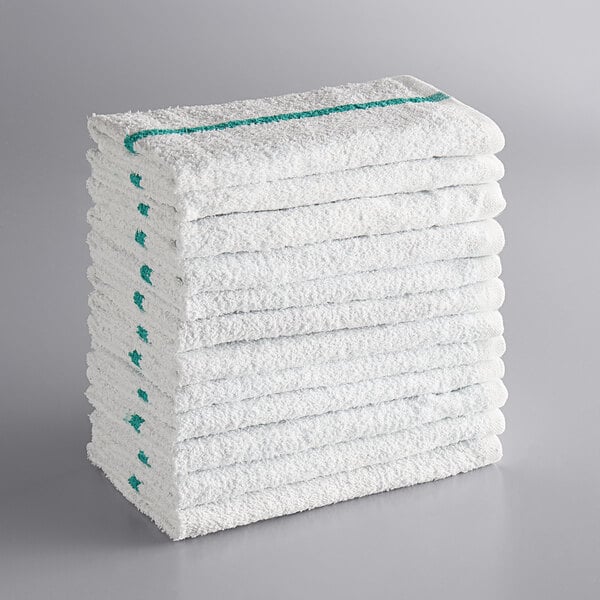 new 16x27 green stripe hand towels 3# per dozen heavy duty 1 dozen 12 pieces 
