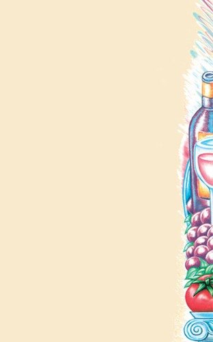 Menu paper with a drawing of a bottle of wine and grapes.