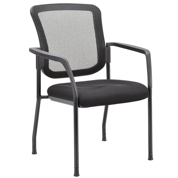 A black office chair with a metal frame and black mesh seat.